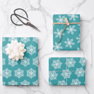 Teal Turquoise Snowflakes Festive Christmas Wrapping Paper Sheets