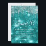 Teal Turquoise String Lights Bokeh Sweet 16 Invitation<br><div class="desc">Elegant teal/turquoise Sweet 16 birthday party invitation for girls with silver string lights and sparkling bokeh with glittery party lights.</div>