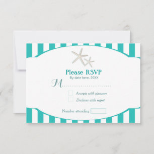 Teal Turquoise Striped Starfish Beach RSVP card