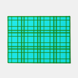 Teal Turquoise Tartan Plaid Pattern Design Doormat