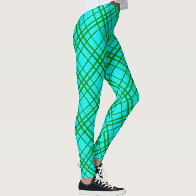 Teal Turquoise Tartan Plaid Pattern Design  Leggings (Creator Uploaded)