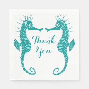 Teal Turquoise Thank You Seahorse Beach Wedding Paper Napkins
