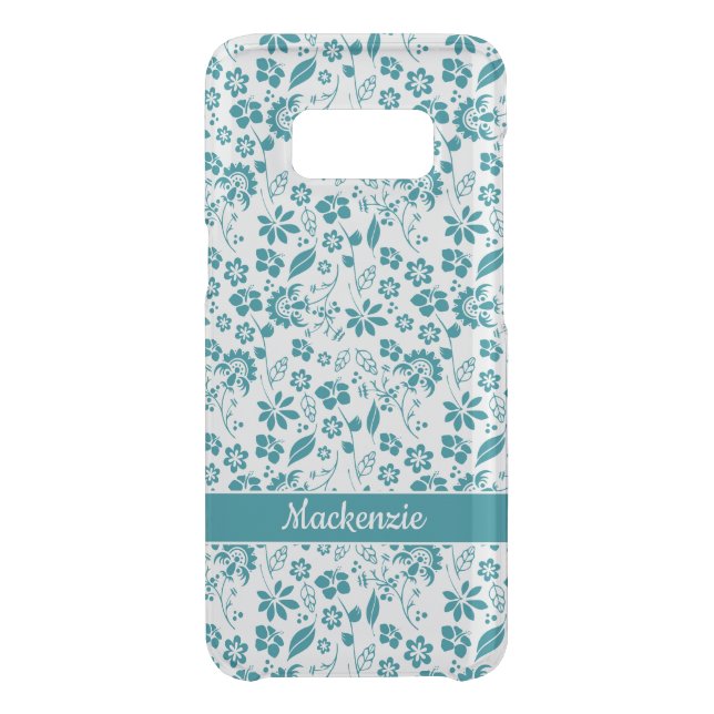 Teal Turquoise Tropical Girly Flowers Monogram Uncommon Samsung Galaxy Case (Back)