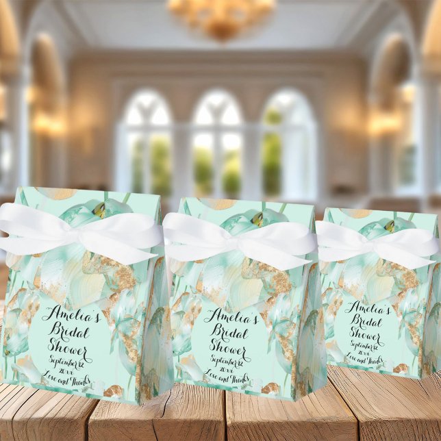 Teal Turquoise Tulips Gold Glitter Bridal Shower Favor Boxes (Creator Uploaded)