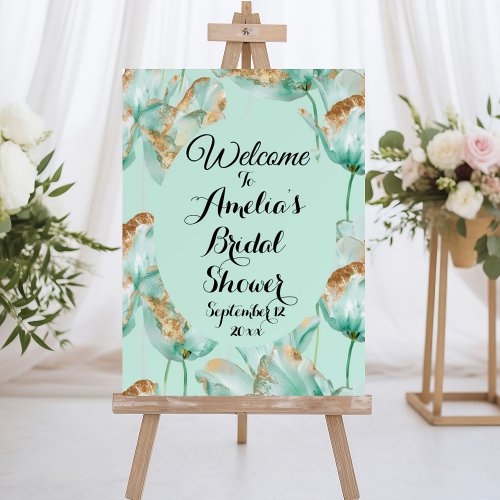 Teal Turquoise Tulips Gold Glitter Bridal Welcome Foam Board