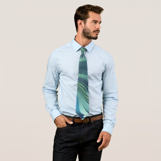 Teal Turquoise Wave Design  Neck Tie (In Situ)