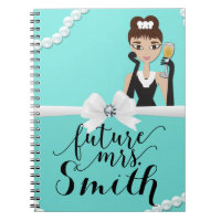 Teal Turquoise White Bow Pearls Wine Future Mrs. Notebook