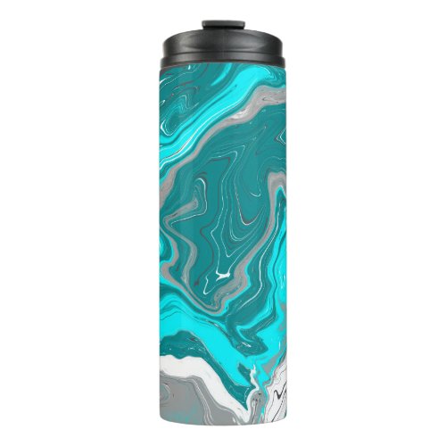 Teal Turquoise White Marble Fluid Art    Thermal Tumbler