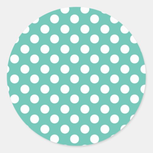 Teal Turquoise  White Polka Dots Birthday Party Classic Round Sticker