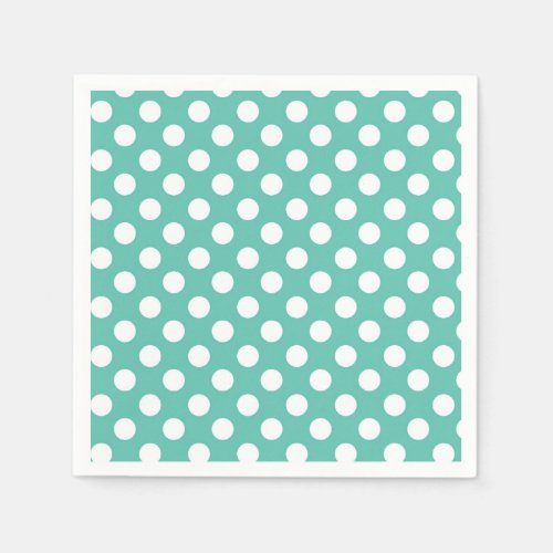 Teal Turquoise  White Polka Dots Birthday Party Napkins