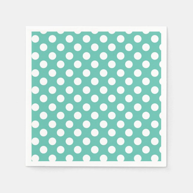 Teal Turquoise & White Polka Dots Birthday Party Napkins (Front)
