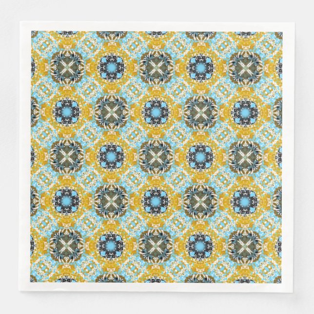 Teal, Turquoise, Yellow, & Grey Gemstones Pattern Paper Dinner Napkins (Front)
