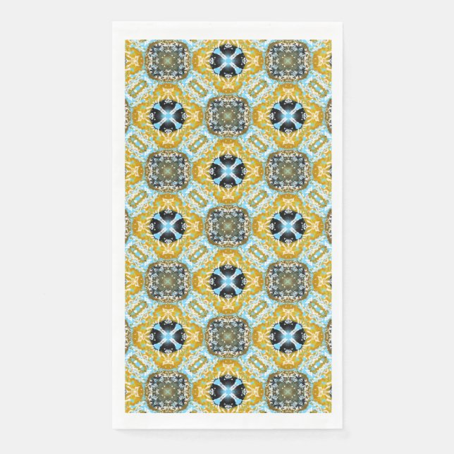 Teal, Turquoise, Yellow, & Grey Gemstones Pattern Paper Guest Towels (Front)