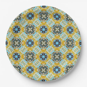Teal, Turquoise, Yellow, & Grey Gemstones Pattern Paper Plates