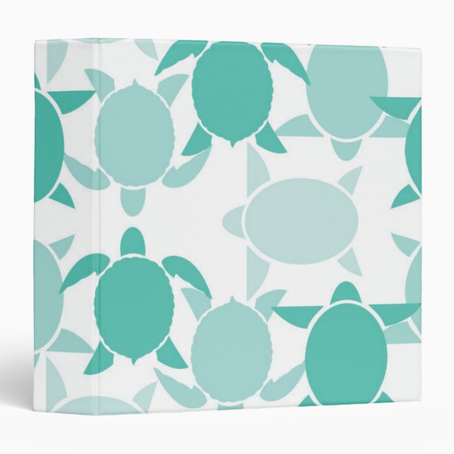 Teal Turtle Pattern 3 Ring Binder (Front/Spine)