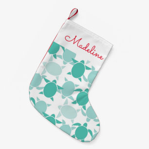 Teal Turtle Pattern Add Your Name Small Christmas Stocking