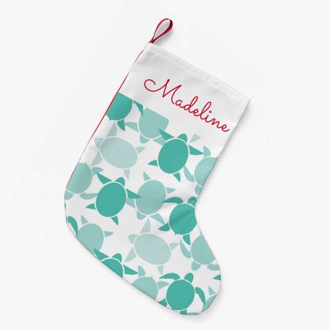 Teal Turtle Pattern | Add Your Name Small Christmas Stocking (Front (Hanging))
