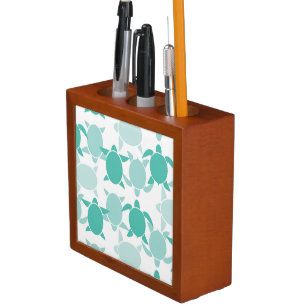 Teal Turtle Pattern Desk Organizer