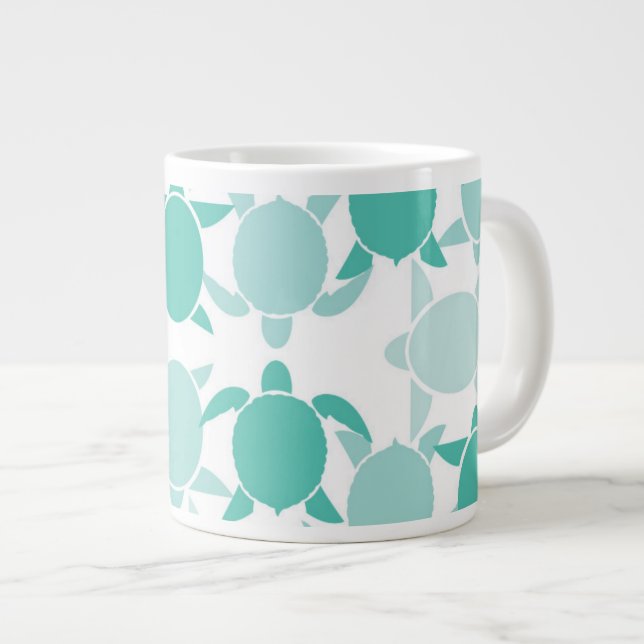 Teal Turtle Pattern Giant Coffee Mug (Front Right)