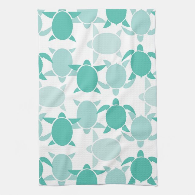 Teal Turtle Pattern Kitchen Towel (Vertical)
