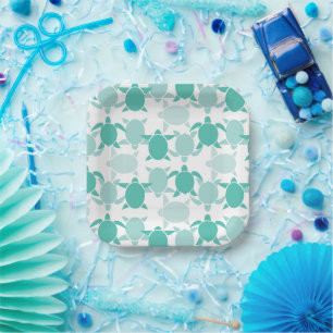 Teal Turtle Pattern Paper Plates