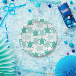 Teal Turtle Pattern Paper Plates