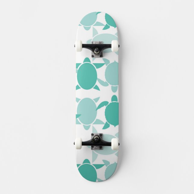 Teal Turtle Pattern Skateboard Deck (Front)