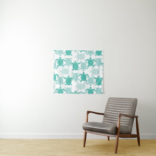 Teal Turtle Pattern Tapestry (In Situ (Horizontal))