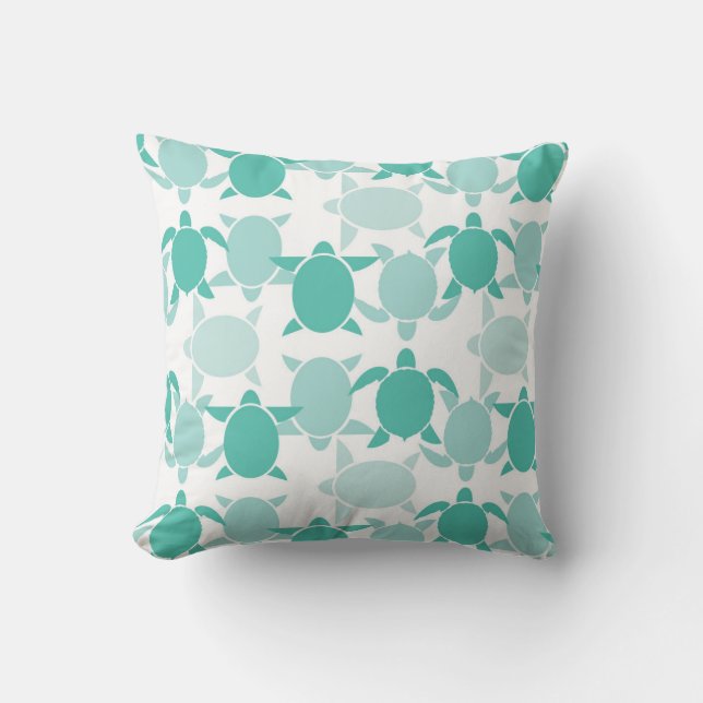 Teal Turtle Pattern Throw Pillow (Front)