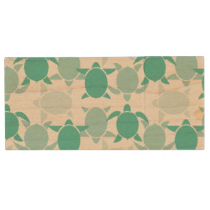 Teal Turtle Pattern Wood USB Flash Drive