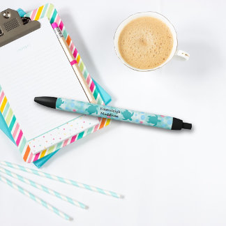 Teal Turtle Pink Star Pattern Monogram Pen