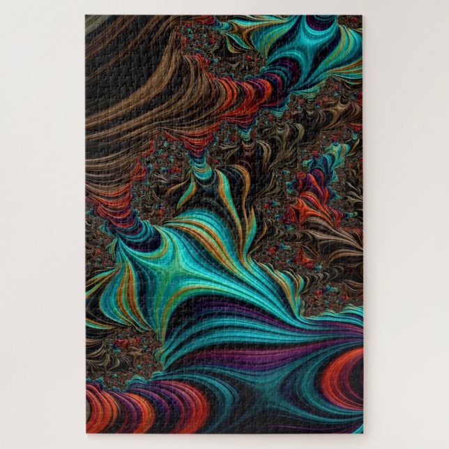 Teal Twist Fractal Double Helix 3-D Effect Jigsaw Puzzle (Vertical)
