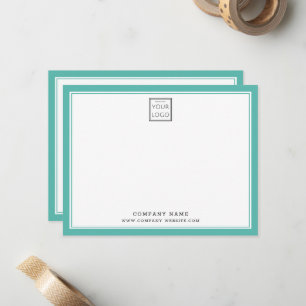 Teal Two Border Business Logo Company Name Note Card