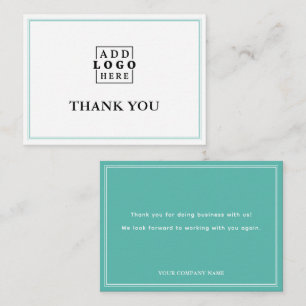 Teal Two Border Business Logo Thank You Note Card