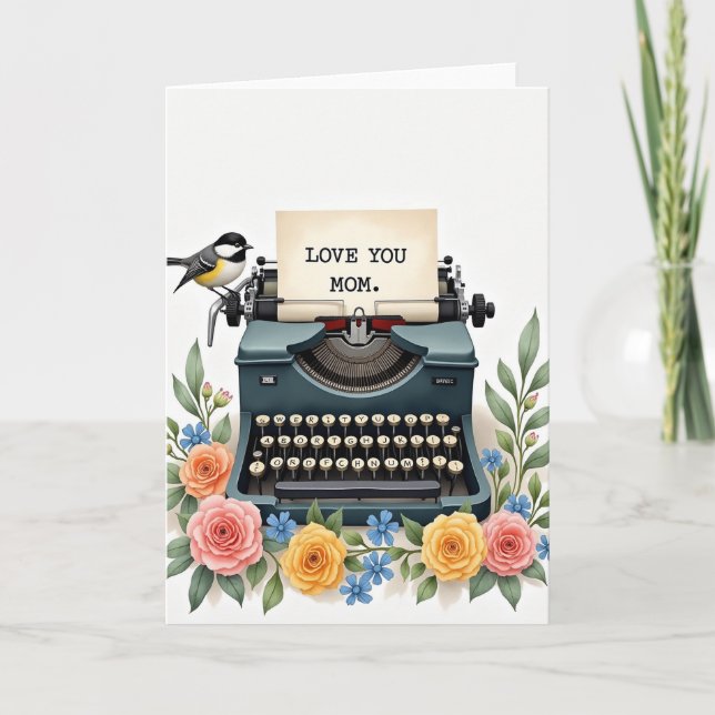 Teal Typewriter Love You Mom Card (Front)