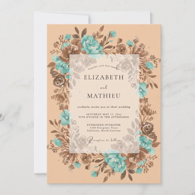Teal Umber Autumn Wedding Invitation (Front)