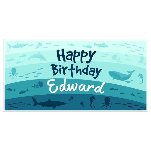 Teal Under The Sea Birthday Banner Party Decor (Front)