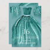 Teal Under the Sea Mermaid Dress Sweet 16 Party Invitation (Front/Back)