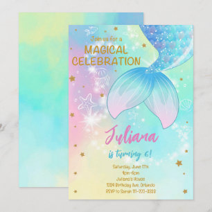 Teal Under the Sea Mermaid Tail Birthday Invite
