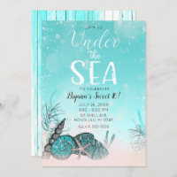 Teal Under the Sea Shells Beach Sweet 16 Party Invitation