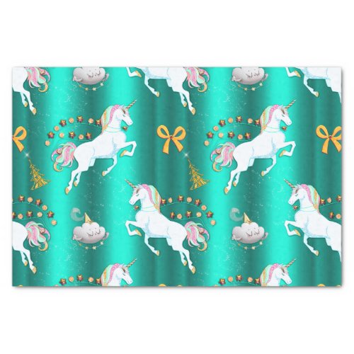 Teal Unicorn Christmas Tissue Paper