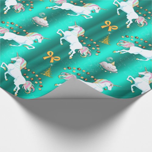 Teal Unicorn Christmas Wrapping Paper