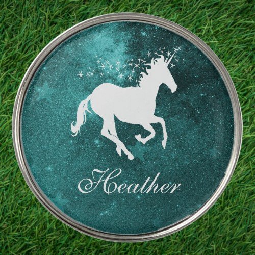 Teal Unicorn Personalize Golf Ball Marker