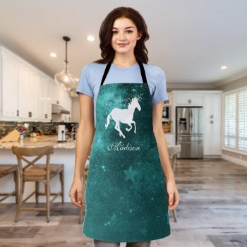 Teal Unicorn Personalized Apron by jade426 at Zazzle