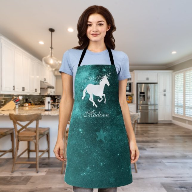 Teal Unicorn Personalized Apron (Teal Unicorn Personalized Apron)