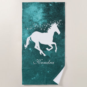 Teal Unicorn Personalized Beach Towel