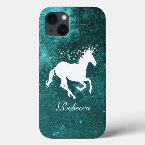 Teal Unicorn Personalized iPhone 13 Case