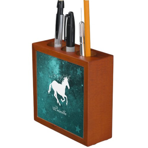 Teal Unicorn Personalized Desk Organizer