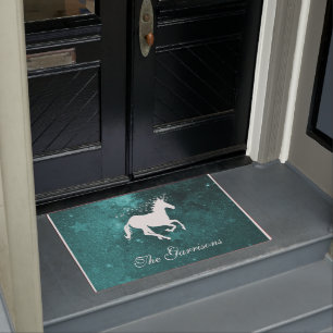 Teal Unicorn Personalized Doormat