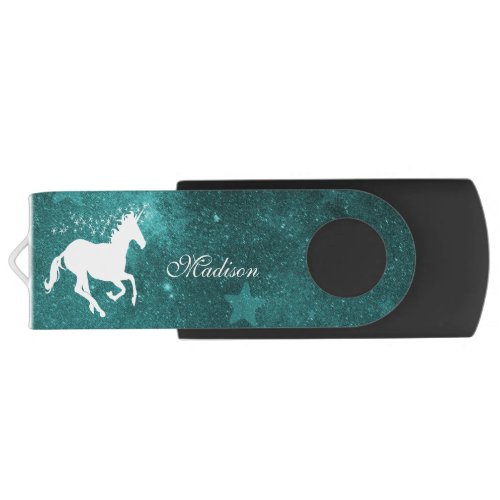 Teal Unicorn Personalized Flash Drive